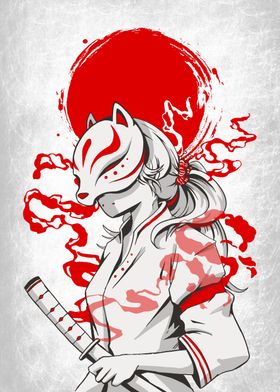 Samurai Girl Kitsune Mask