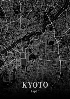 Kyoto City Map Dark