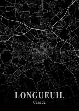 Longueuil City Map Dark