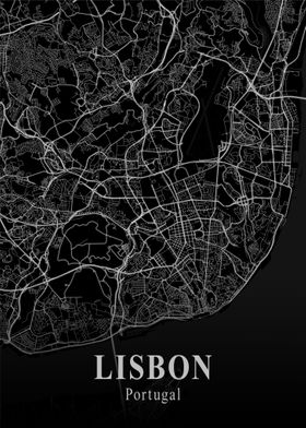 Lisbon City Map Dark