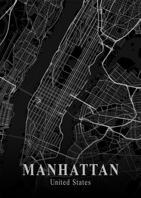 Manhattan City Map Dark