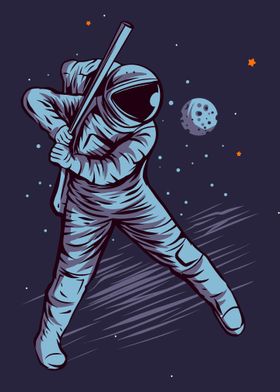 Astronaut Playing Baseball