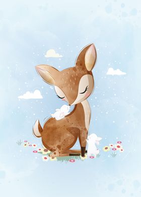 Cute Deer With Bunnies