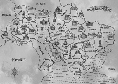 Ukraine Gray Vintage Map