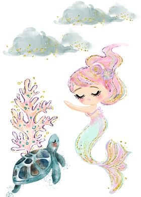 mermaid and turtle