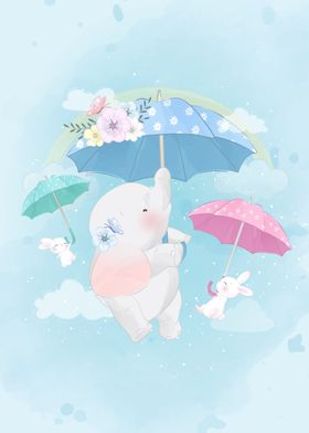 Cute Elephant And Rabbit