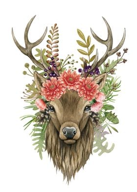 wild deer with flowers