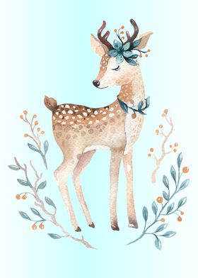 Watercolor baby deer