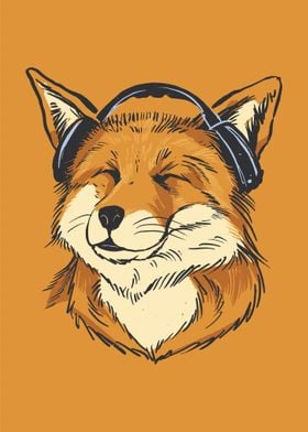 Happy fox with headphones