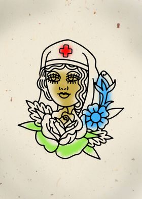 Nurse and her flowers art