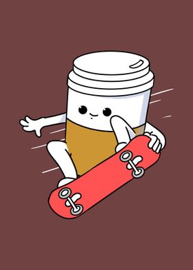 Funny Coffee Skateboarder