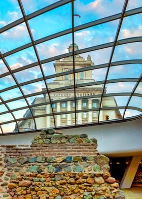 Glass dome and roman ruins