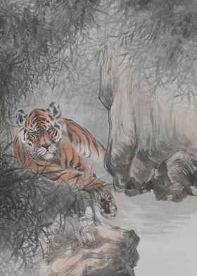 Tiger Resting In Bushes