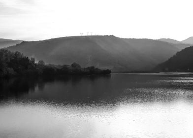 Monochrome lake sunset