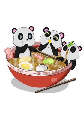 cute pandas eating ramen