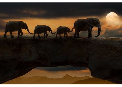 elephants sunset