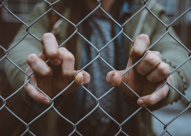 Fingers through wire mesh 