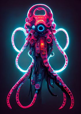 Cyber Neon Octopus