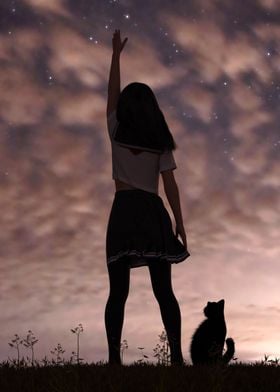 Girl reaching stars