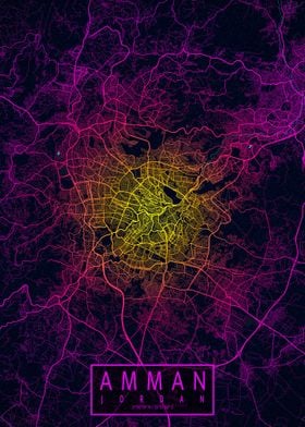 Amman City Map Neon