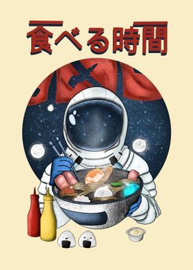 astronaut eating ramen 