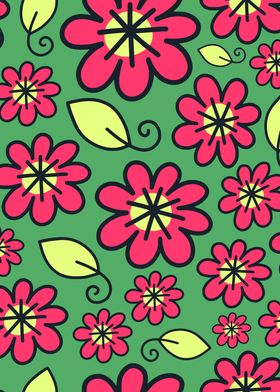 Pink and Green Floral Art