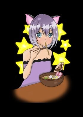 anime girl eating ramen