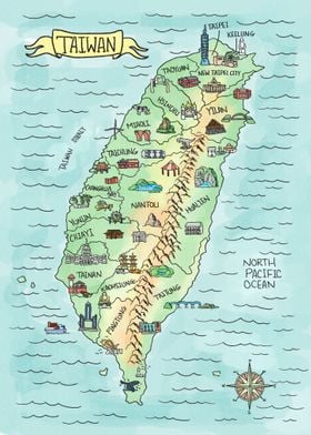 Watercolor Map of Taiwan