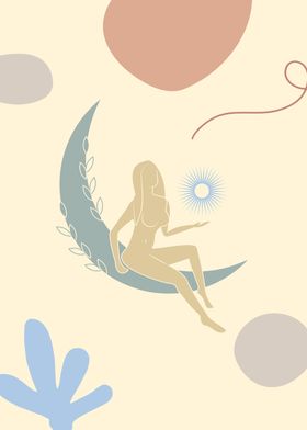 Boho Mystical Girl Moon