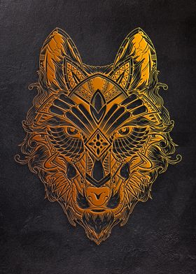 3D Golden Wolf on the wall