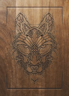 Wolf Engraved in Wood