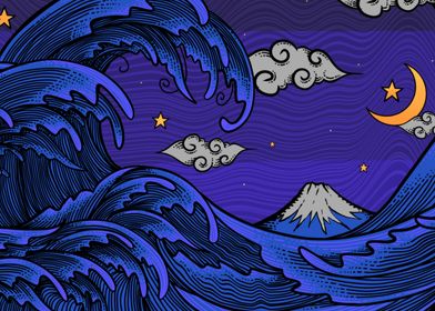 The great waves at night 