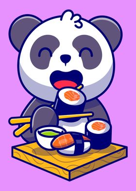 Panda eating sushi