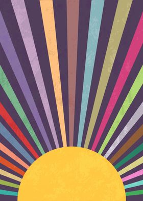 Retro Rainbow Sun Burst