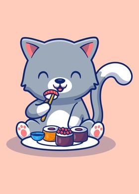 Cat eating sushi