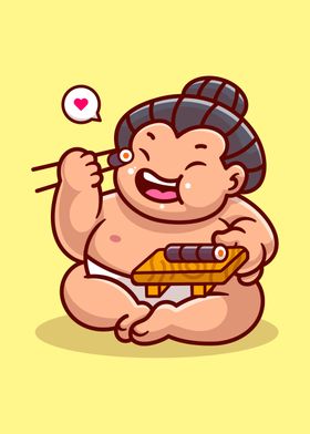 Sumo eating sushi