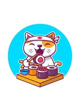 Cat eating sushi