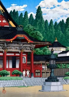 Ukiyo e Red Temple Hasui