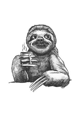 Sloth coffee hand drawn