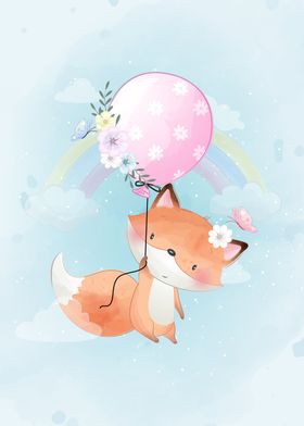 Fox Flying With Balloon