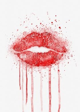 Red Lips kiss watercolor 