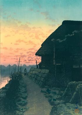 Ukiyo e Sunset Landscape