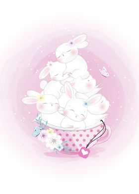 Cute Bunnies Inside A Cup