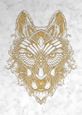 Golden Wolf White Marble