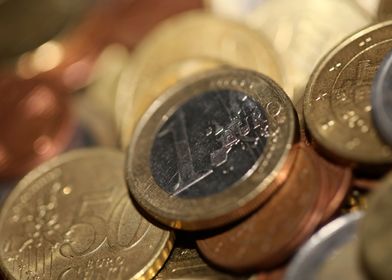 Euro metal coins close up