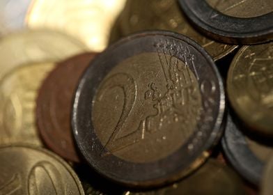 Euro metal coins close up