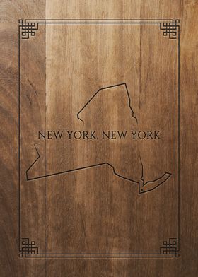 New York Engraved on wood