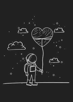 Astronaut draw with heart