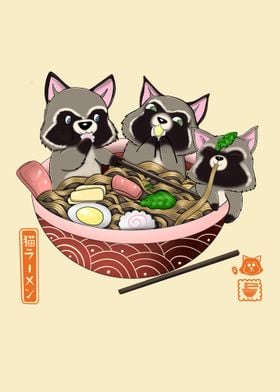 raccoons eating ramen