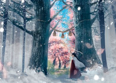 Anime Girl forest scenery